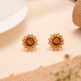 Temple Style Divine Lakshmi Ruby Golden Stud