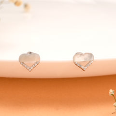 Half White Heart Shape Silver Stone Stud