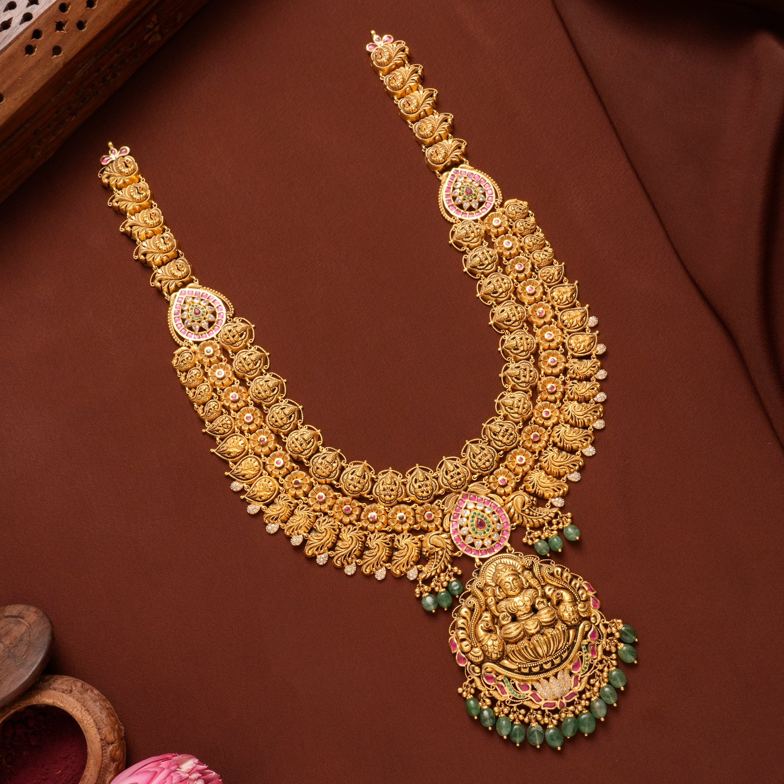 Nagas Lakshmi Emerald Beads Gold Haram