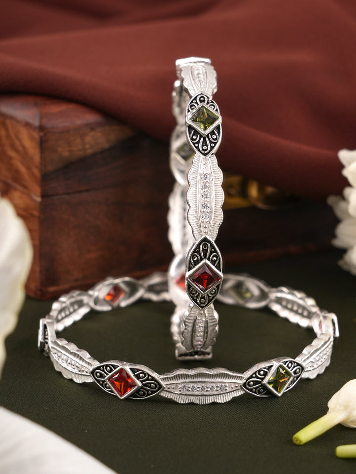 Elegance in Stone Oxidized Silver Bangle