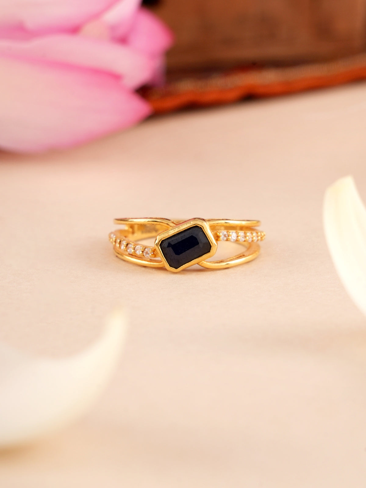 Onyx stone with White Stone Gold Ring