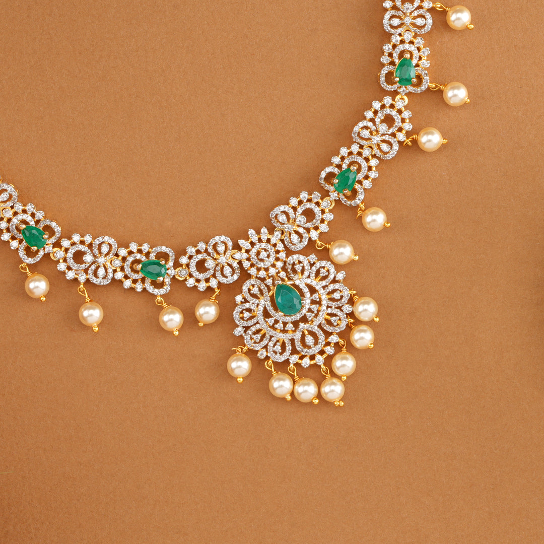 Pearl Drop with Emerald Swarovski Necklace
