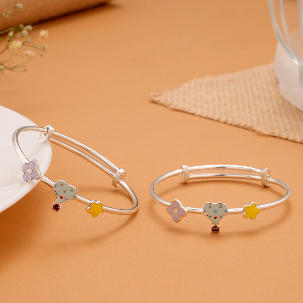 Tiny Hot Air Balloon Floral Silver Baby Bangle