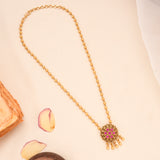 Ruby Blossom Pendant Golden Drops Necklace Set