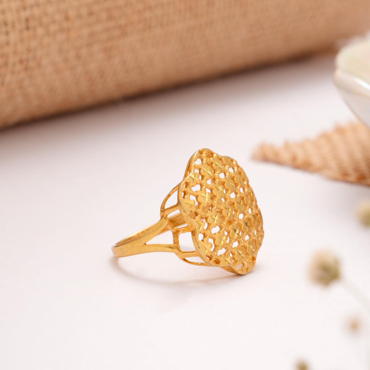 Royal Floral Jali Style Golden Ring