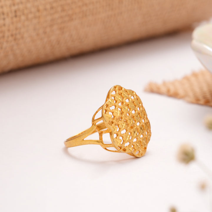Royal Floral Jali Style Golden Ring
