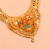 Gold Plated Silver Lakshmi Filigree Haram with Enamel Work and Broad Pendant
