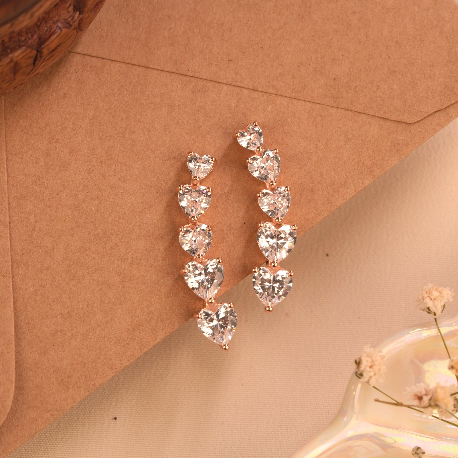 Fancy Heart Rose Gold Silver Ear Crawlers
