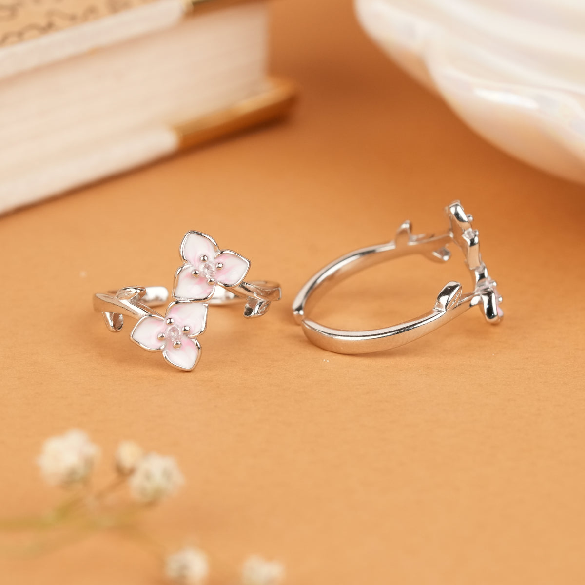 Cute Enamel Cherry Blossom Silver Toe Ring