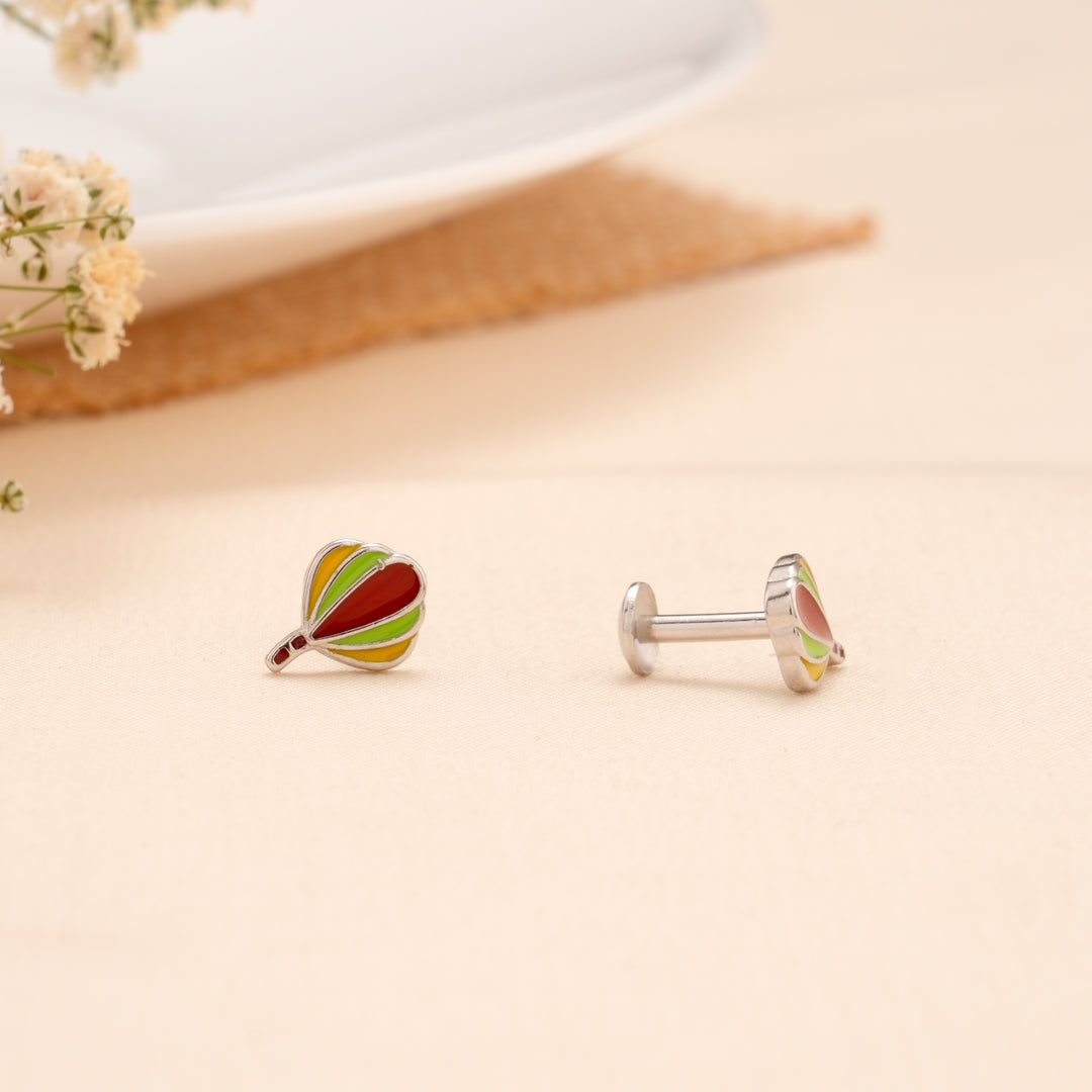 Multicolour Hot Air Balloon Enamel Silver Stud