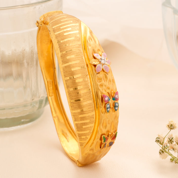 Ruby Flower Stone Gold Kada