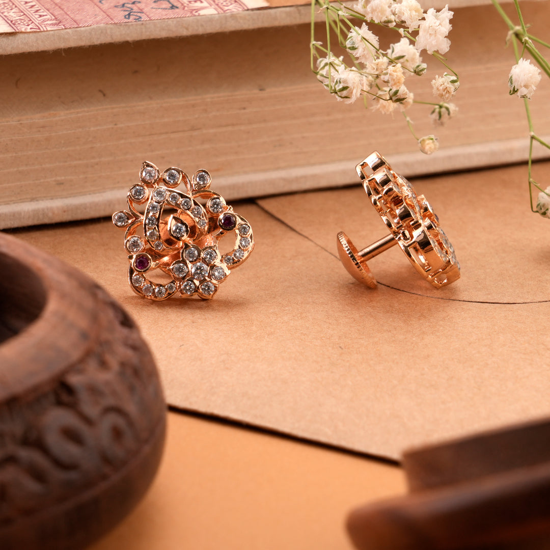 Floral Inspired Rose Gold Kundan Stud