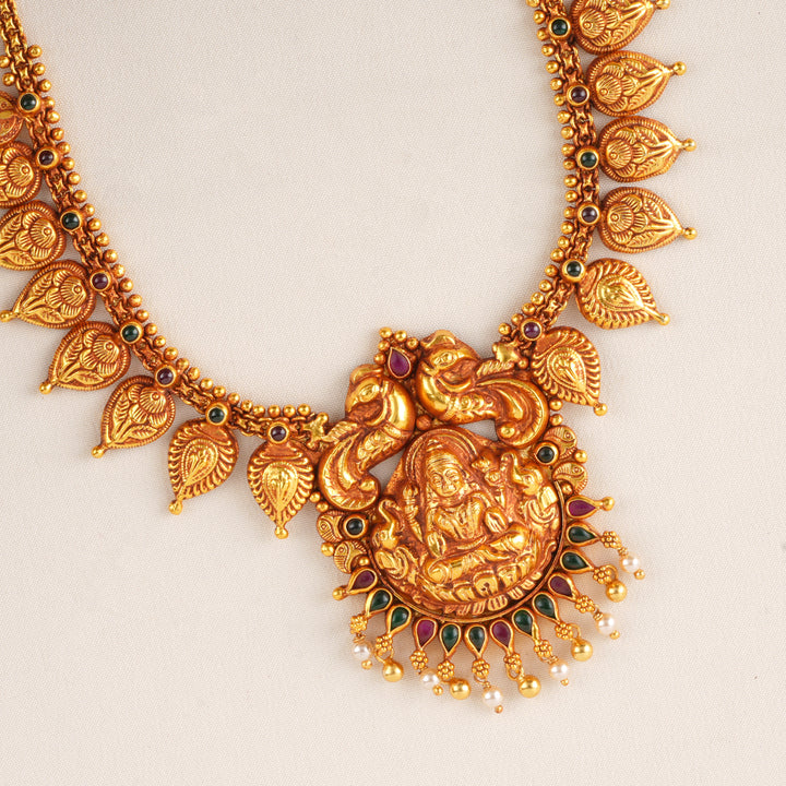 Mango Leaf and Lakshmi with Pearl Drop Necklace