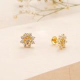 Blooming Flower White Stone Golden Earring