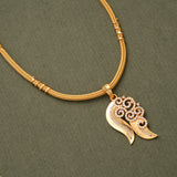 Curved Leaf Design Pendant Golden Necklace