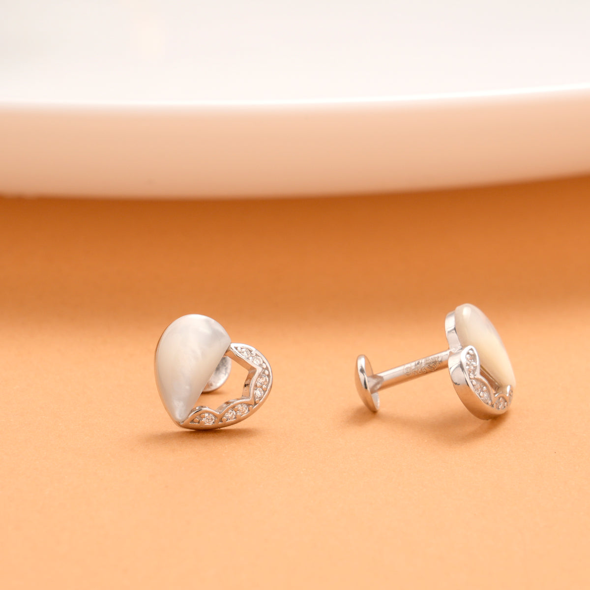 Simple Stone Curve Heart Silver Stud