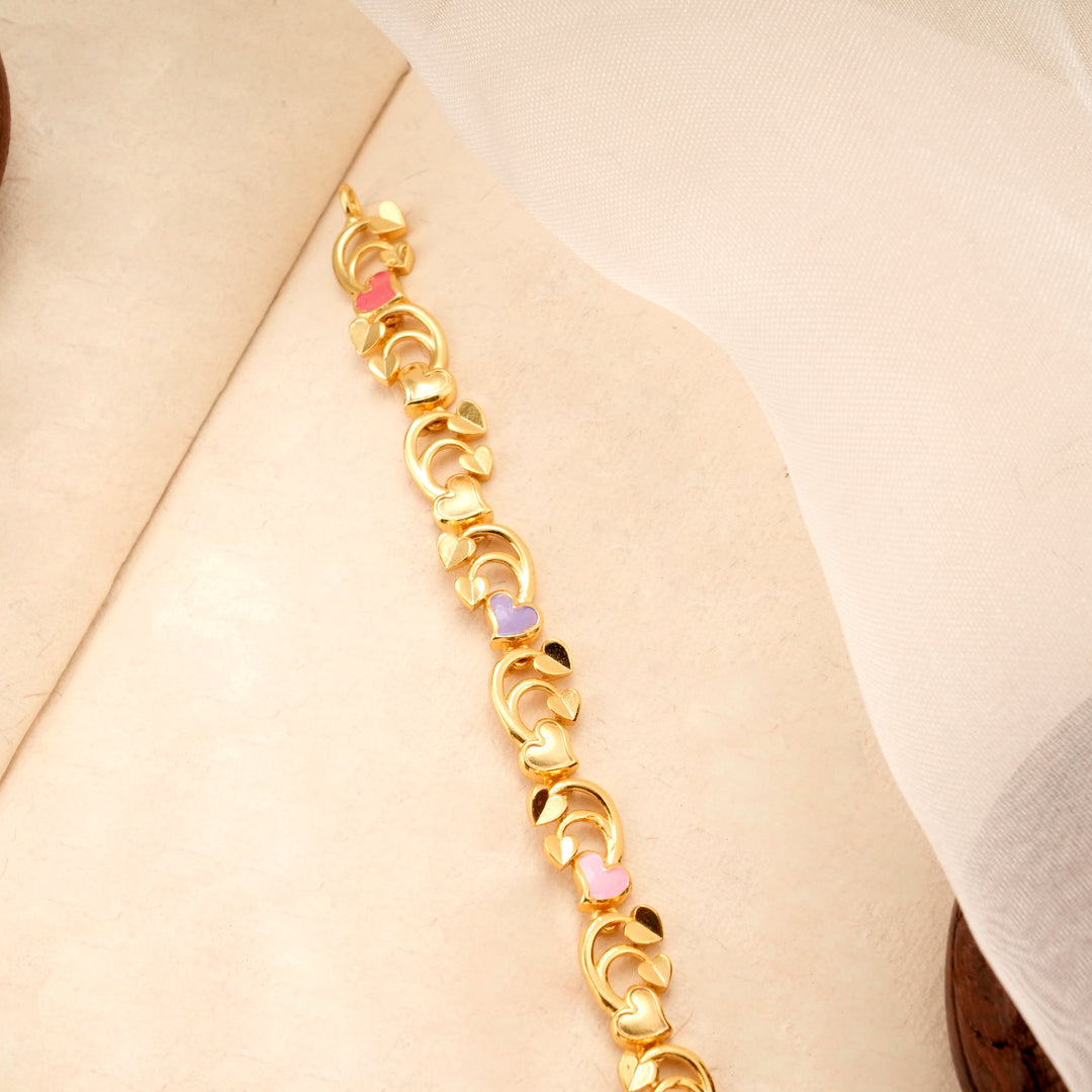 Floral Heart Enamel Design Gold Plated Bracelet