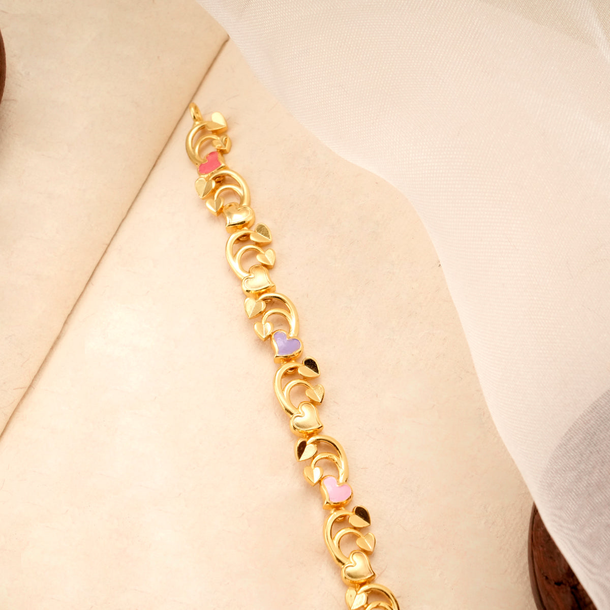 Floral Heart Enamel Design Gold Plated Bracelet