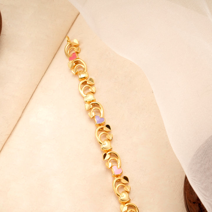 Floral Heart Enamel Design Gold Plated Bracelet
