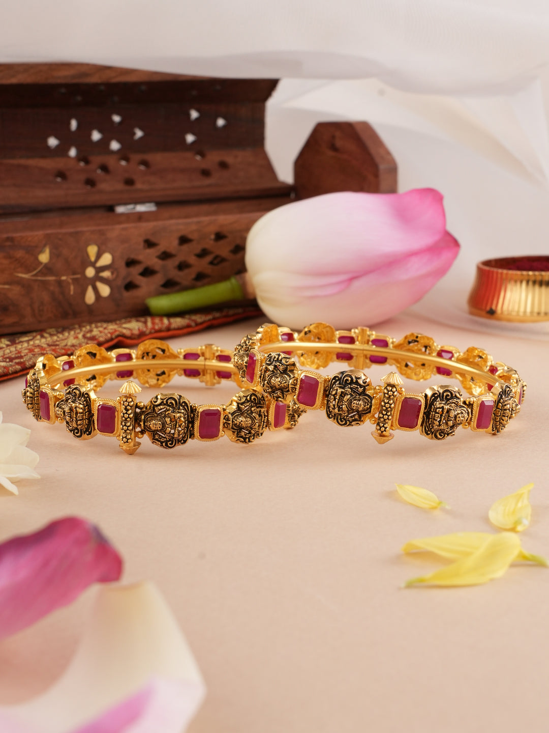 Antique Ruby with Lakshmi Gold Kada bangle