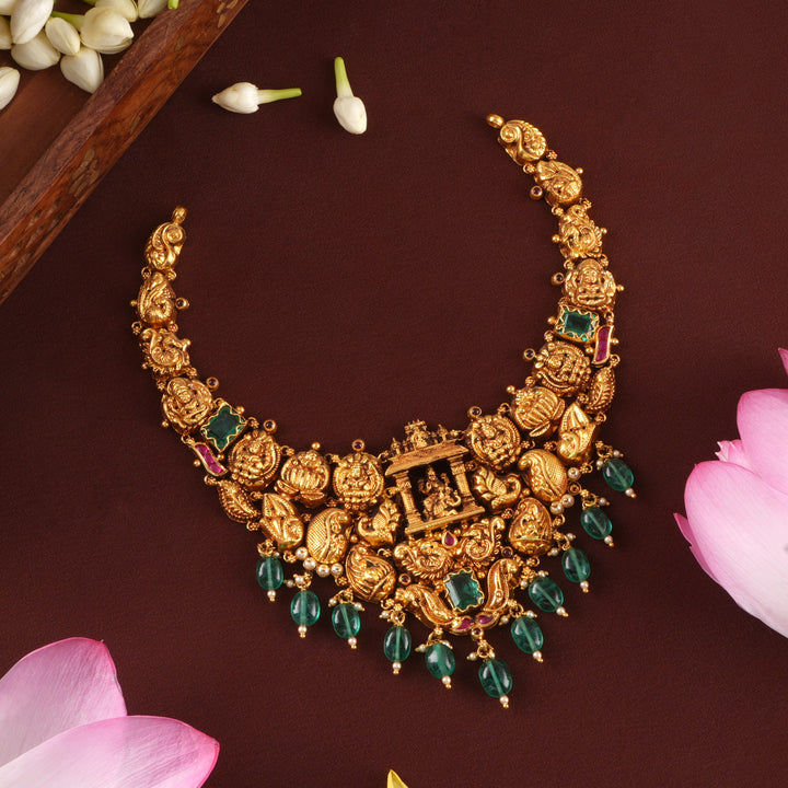 Temple Style Lakshmi Emerald Gold Necklace