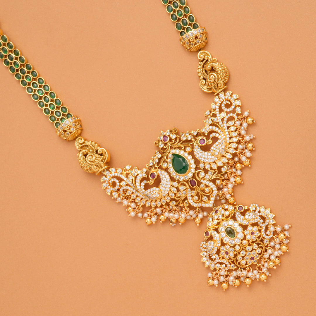 Traditional Emerald White Stone Peacock Long Haram