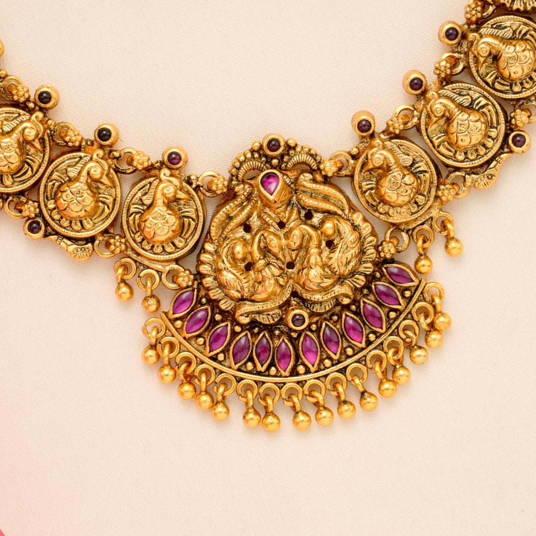 Antique Ruby Peacock Golden Drop Necklace