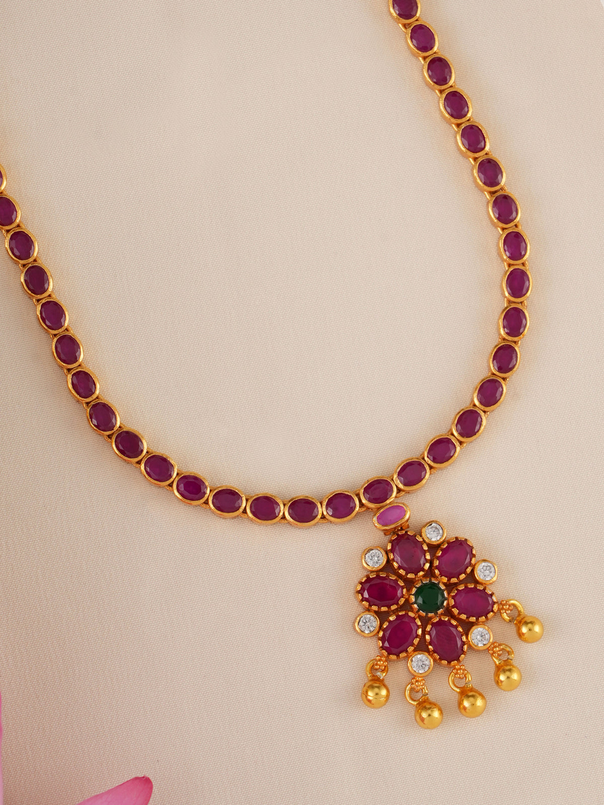 Kempu Ruby Stone Gold Plated Necklace