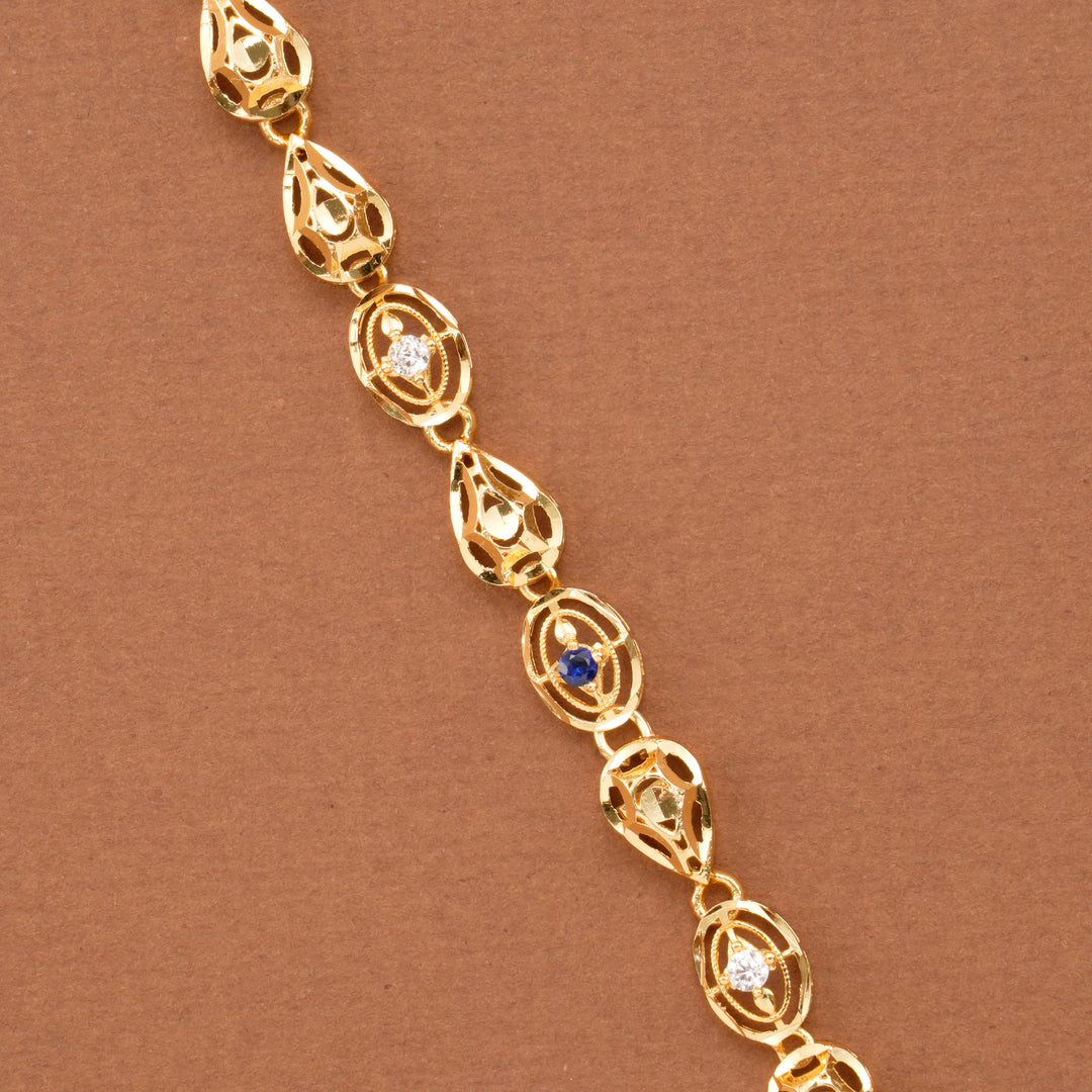 Oval Leaf Blue Stone Casting Golden Bracelet