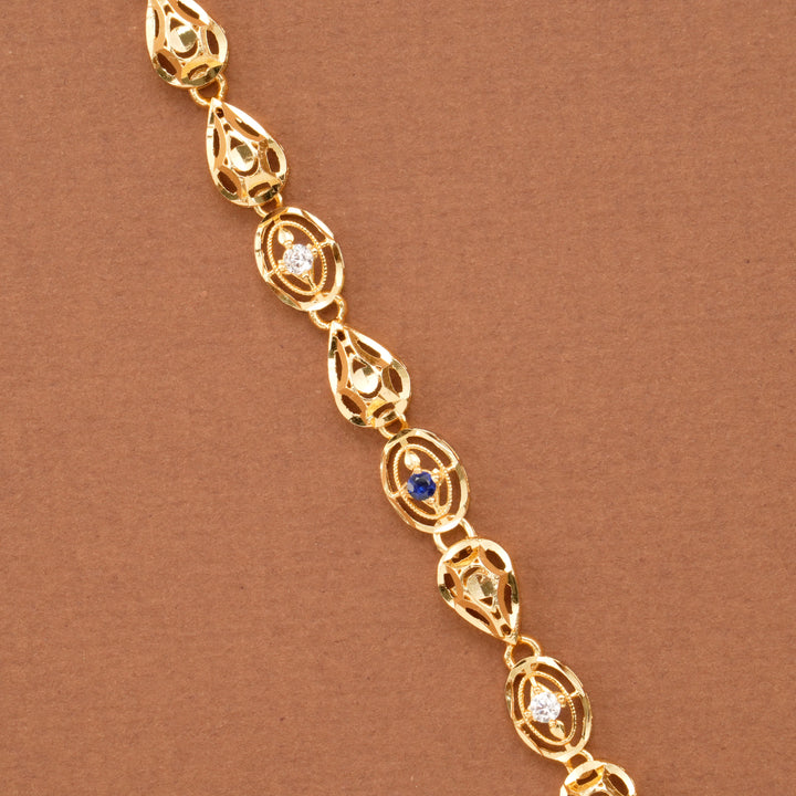 Oval Leaf Blue Stone Casting Golden Bracelet
