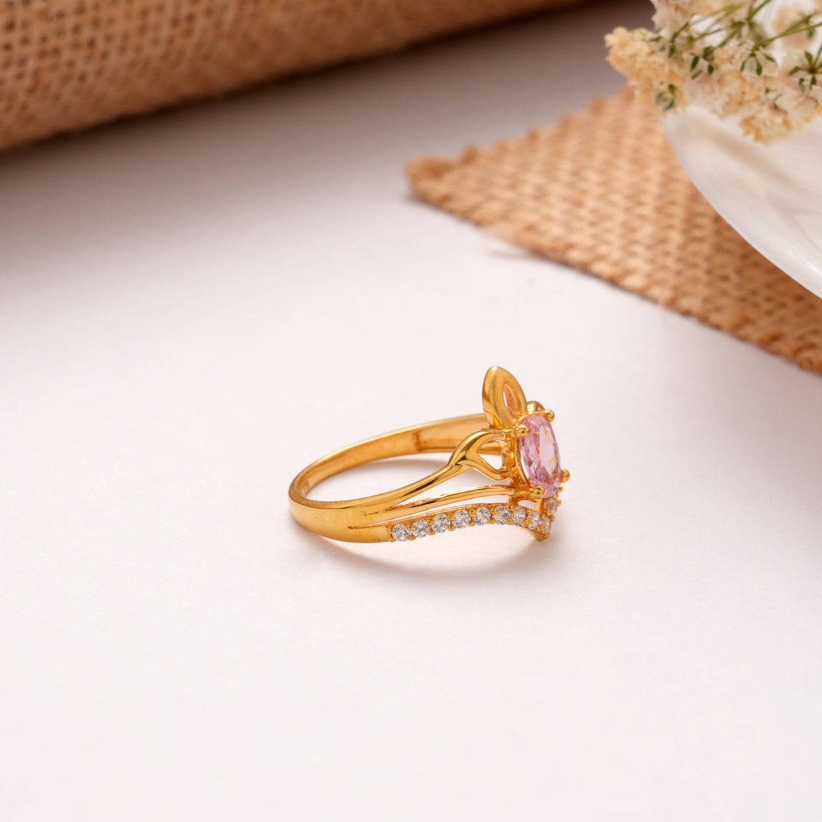 Pink Cherry Blossom Golden Ring