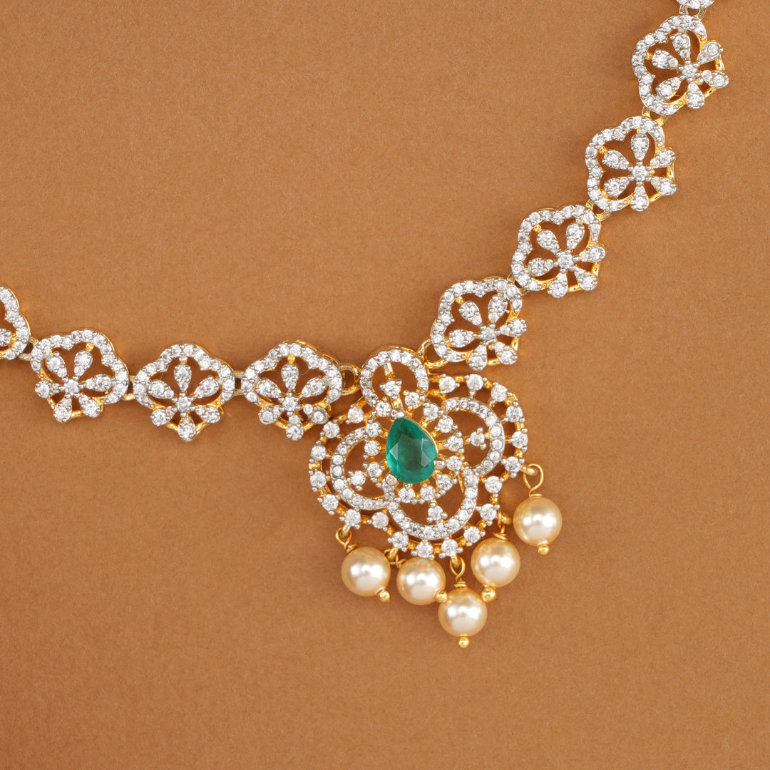 Emerald with Floral Design Swarovski Necklace