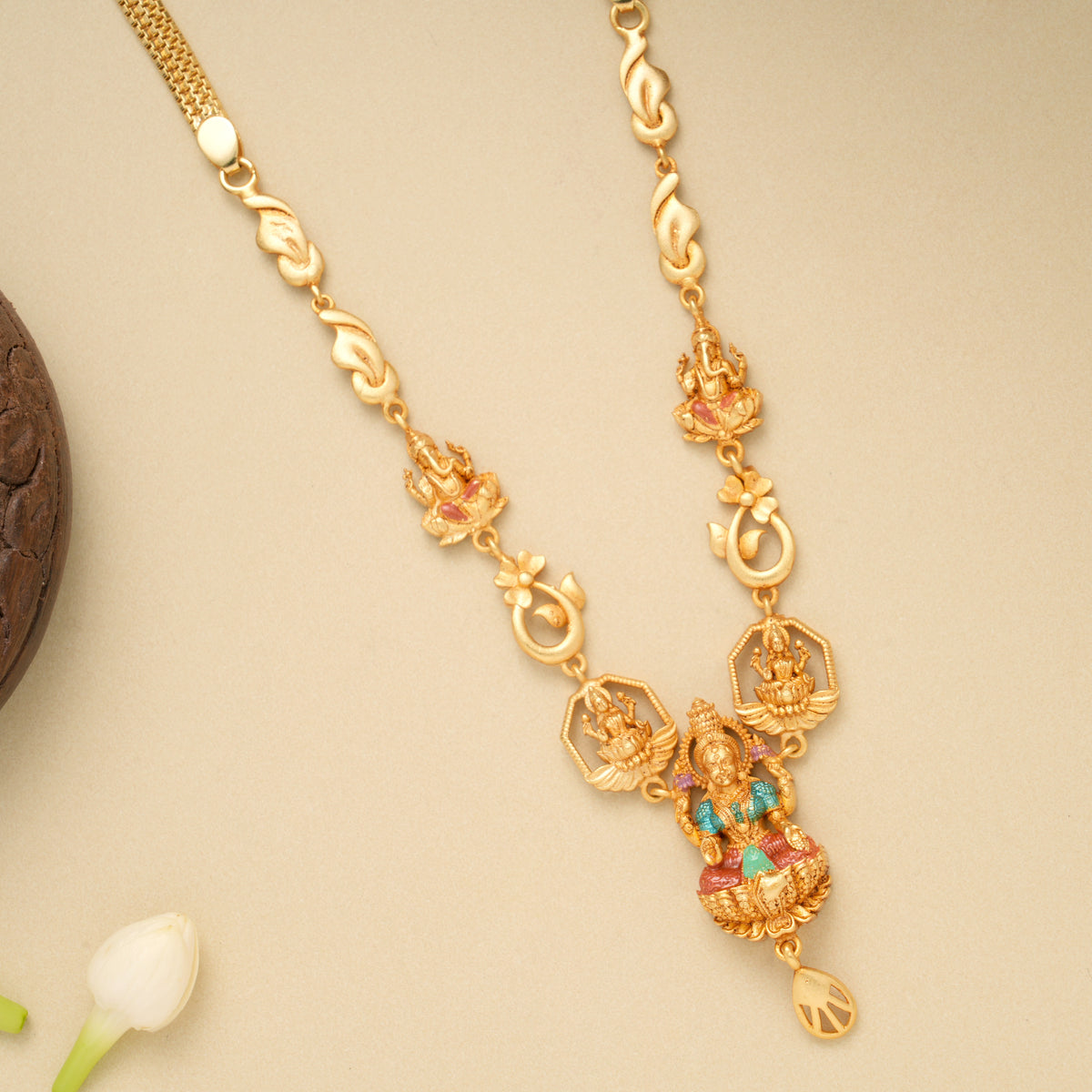 Elegant Golden Lakshmi with Vinayagar Necklace