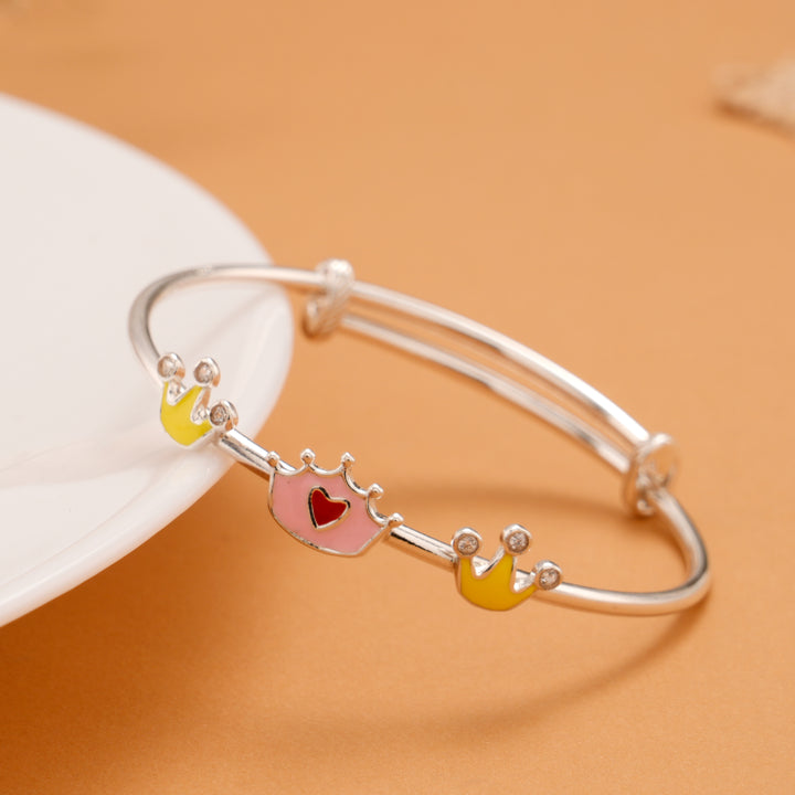 Colorful Crown Charms Silver Baby Bangle