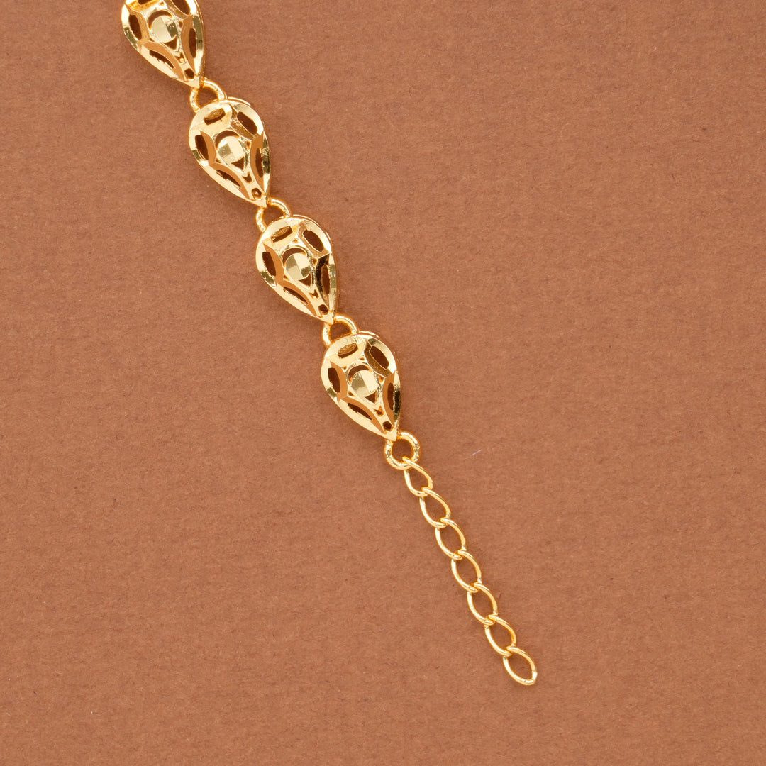 Oval Leaf Blue Stone Casting Golden Bracelet
