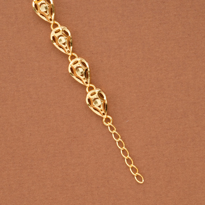 Oval Leaf Blue Stone Casting Golden Bracelet