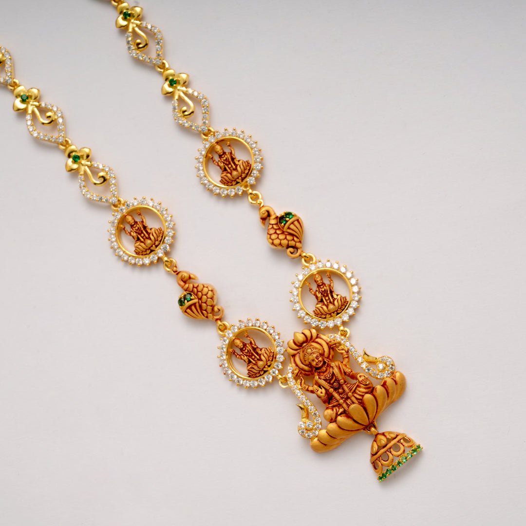 Lakshmi with Swan Motif Golden Necklace Set