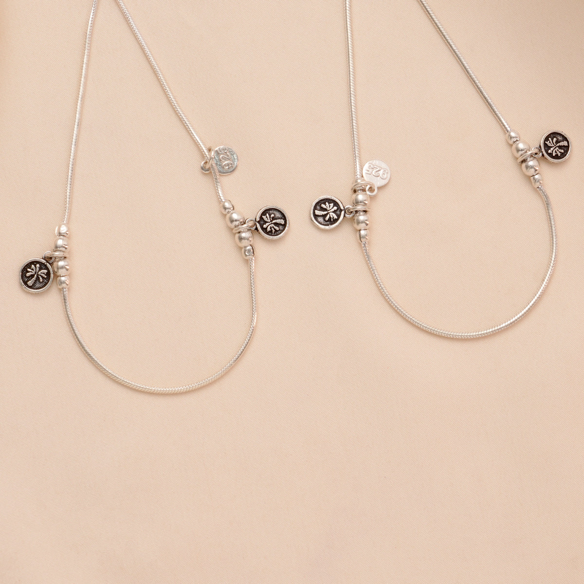 Graceful Antique Silver Charm Anklet