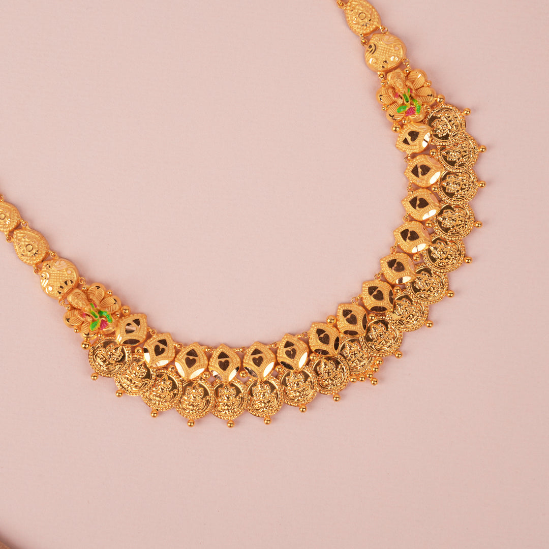 Traditional Goddess Lakshmi Gold Kasu Necklace