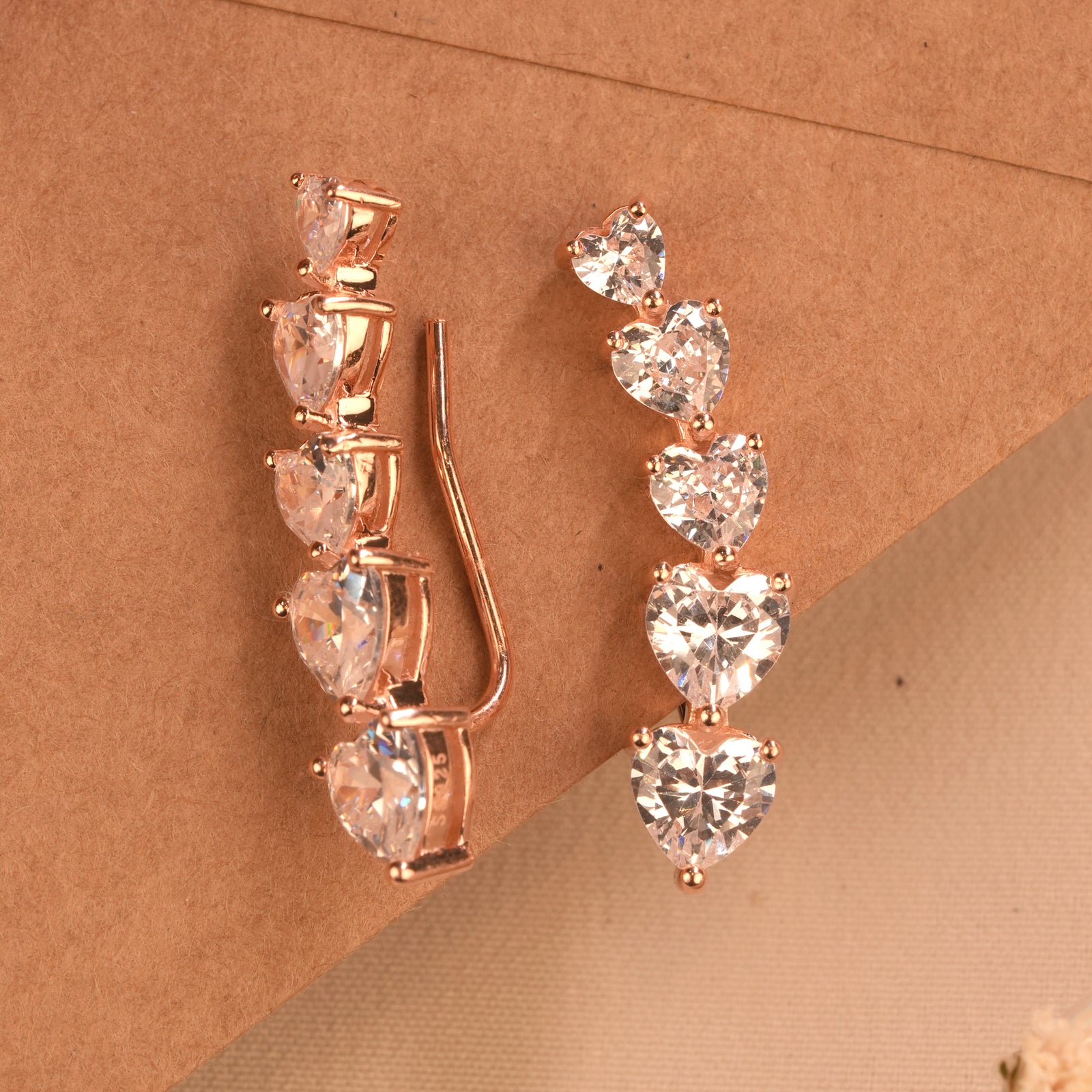 Fancy Heart Rose Gold Silver Ear Crawlers