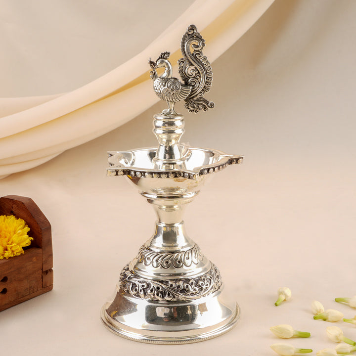 Antique Peacock Silver Vilakku