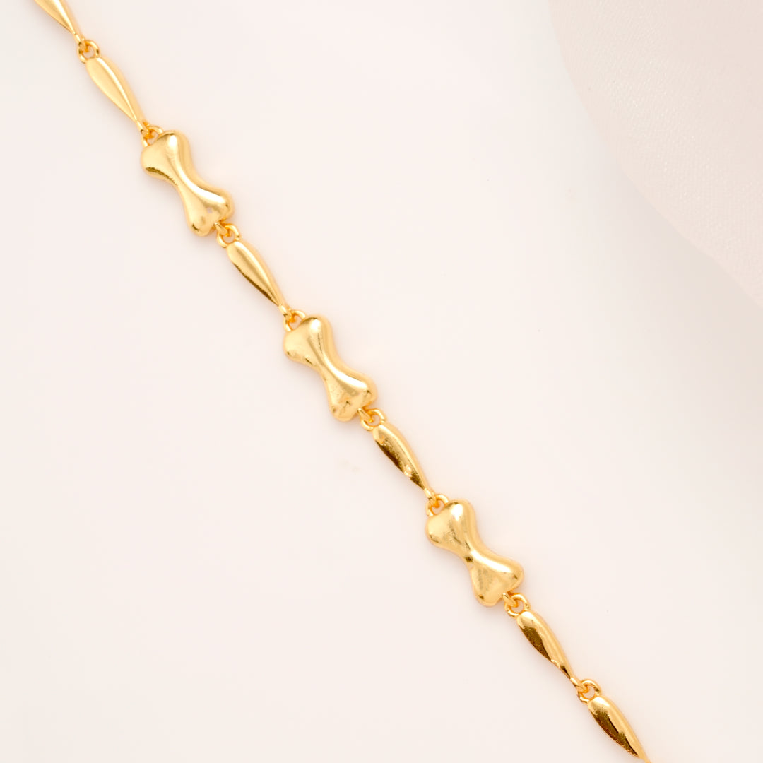 Smooth Curve Golden Link Silver Bracelet