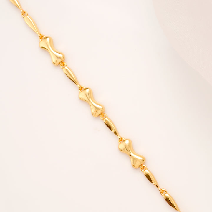 Smooth Curve Golden Link Silver Bracelet