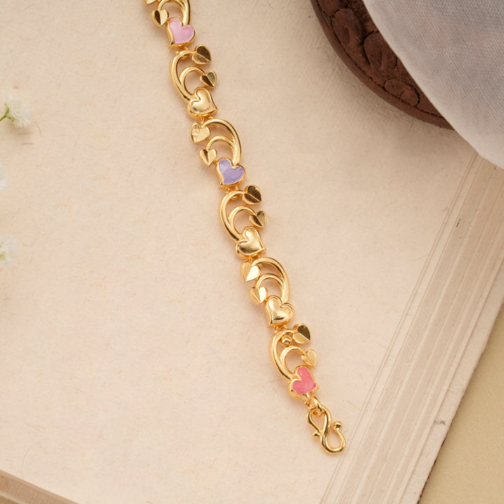 Floral Heart Enamel Design Gold Plated Bracelet