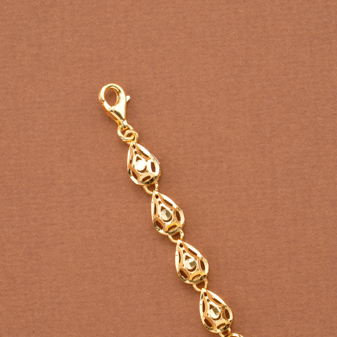 Oval Leaf Blue Stone Casting Golden Bracelet