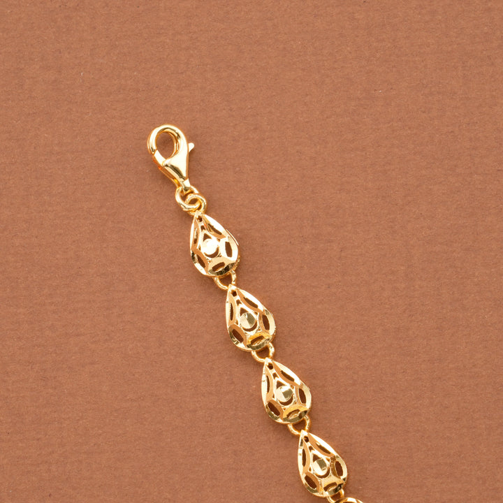 Oval Leaf Blue Stone Casting Golden Bracelet