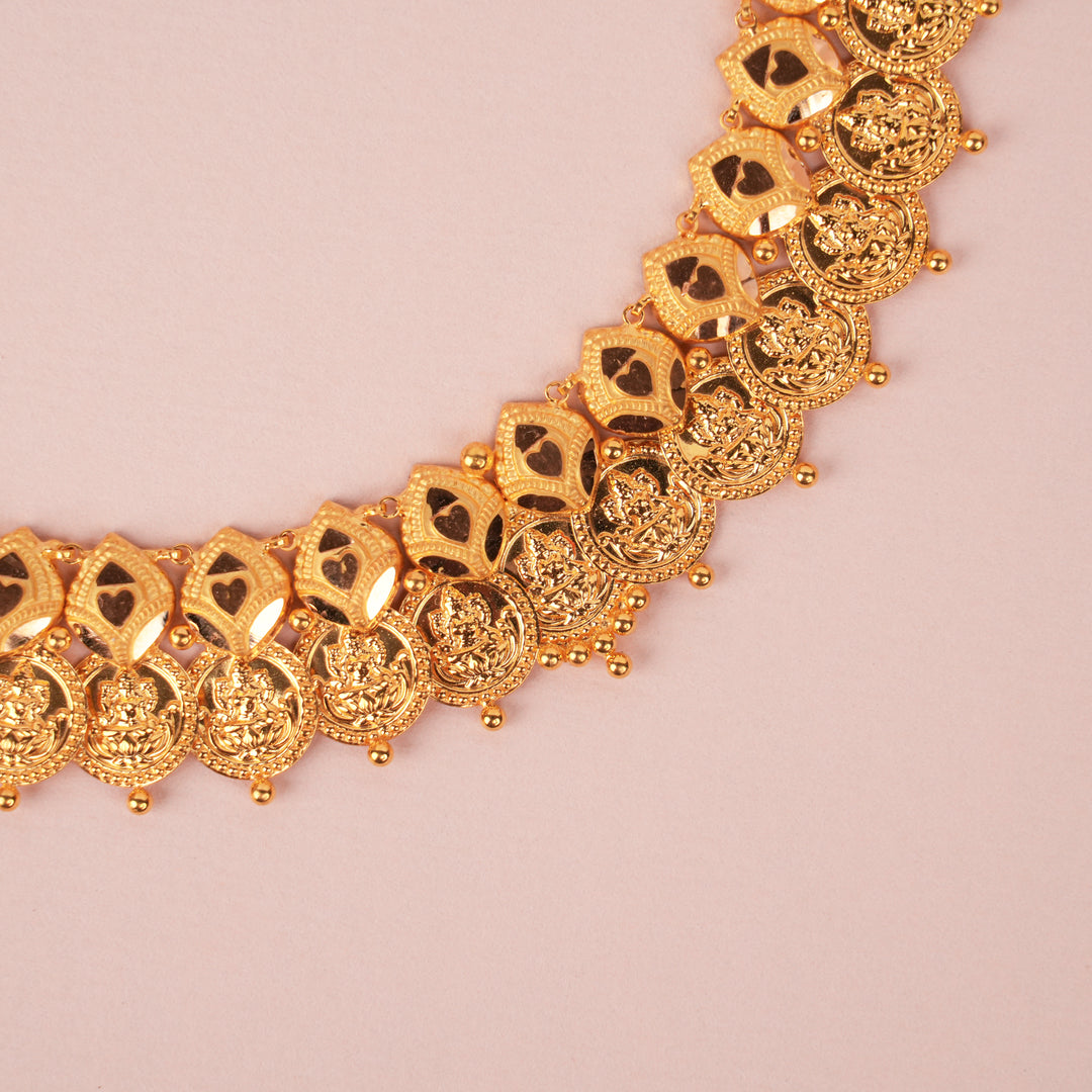 Traditional Goddess Lakshmi Gold Kasu Necklace