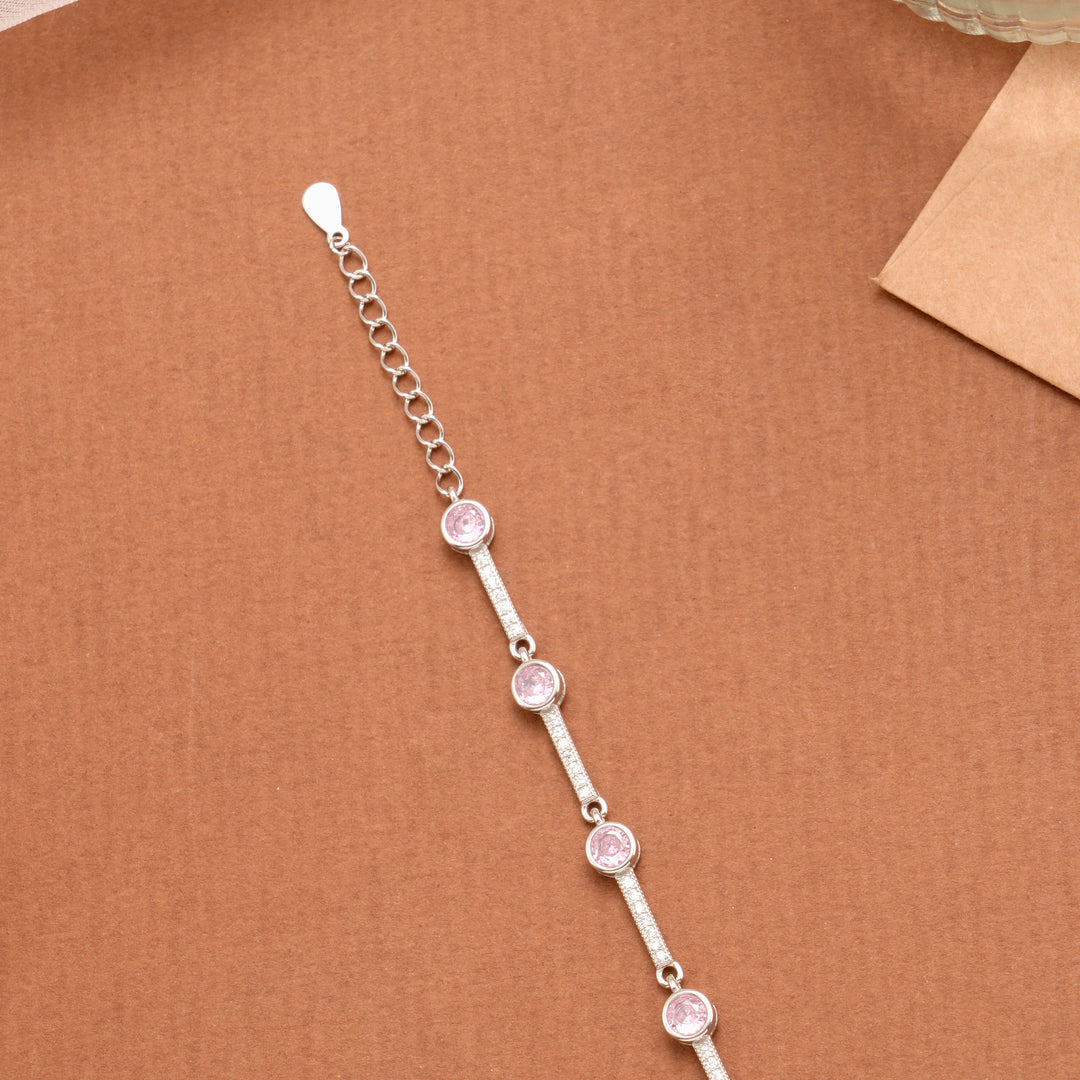 Cute Baby Pink Stone Silver Women’s Bracelet