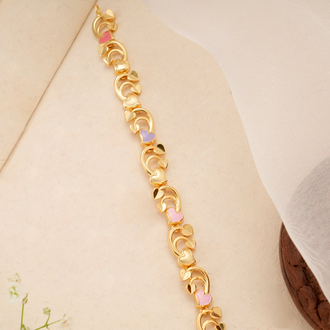 Floral Heart Enamel Design Gold Plated Bracelet