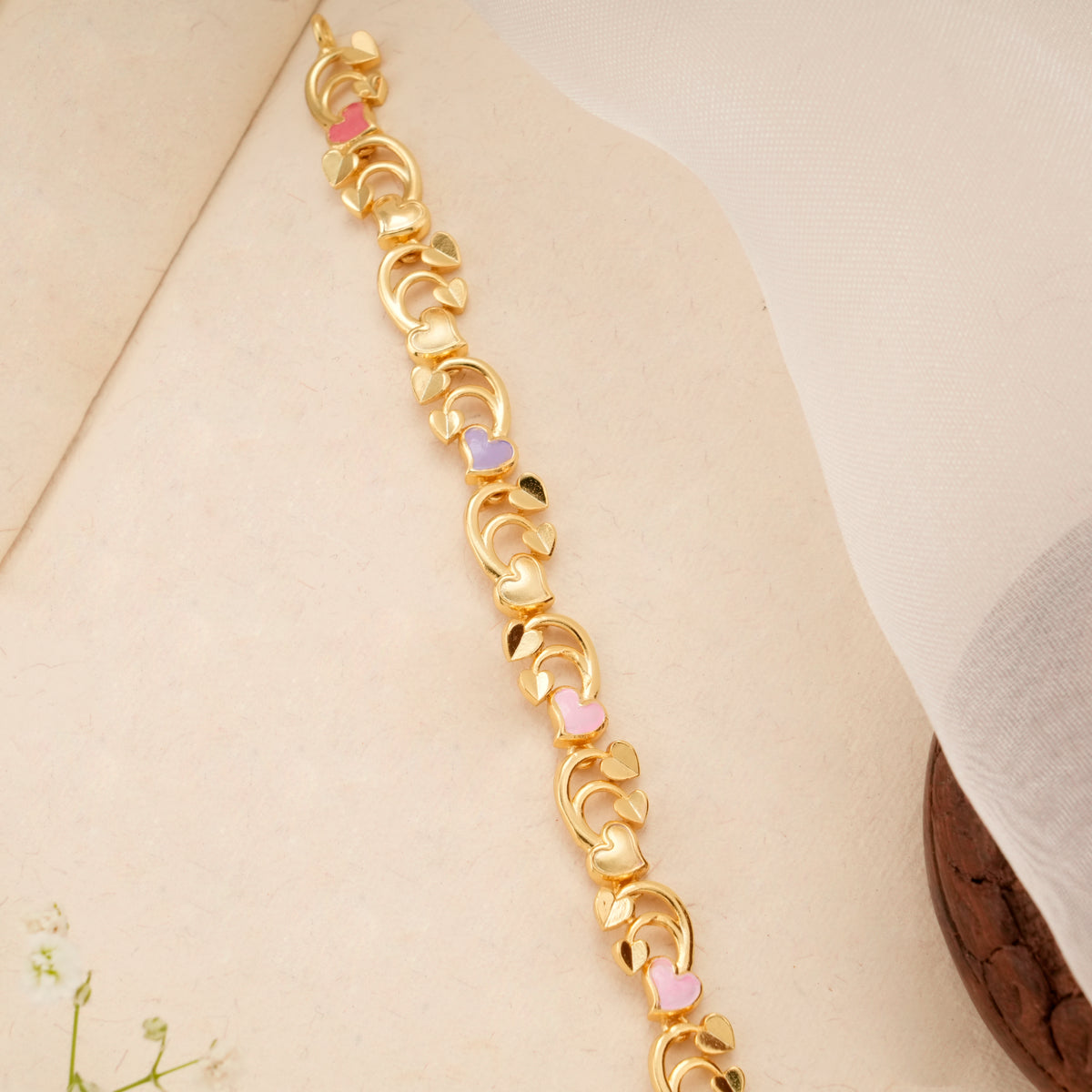 Floral Heart Enamel Design Gold Plated Bracelet